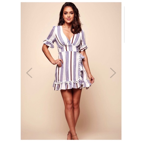 Selfie Leslie Dresses & Skirts - Striped Waist Tie Dress Blue & Red